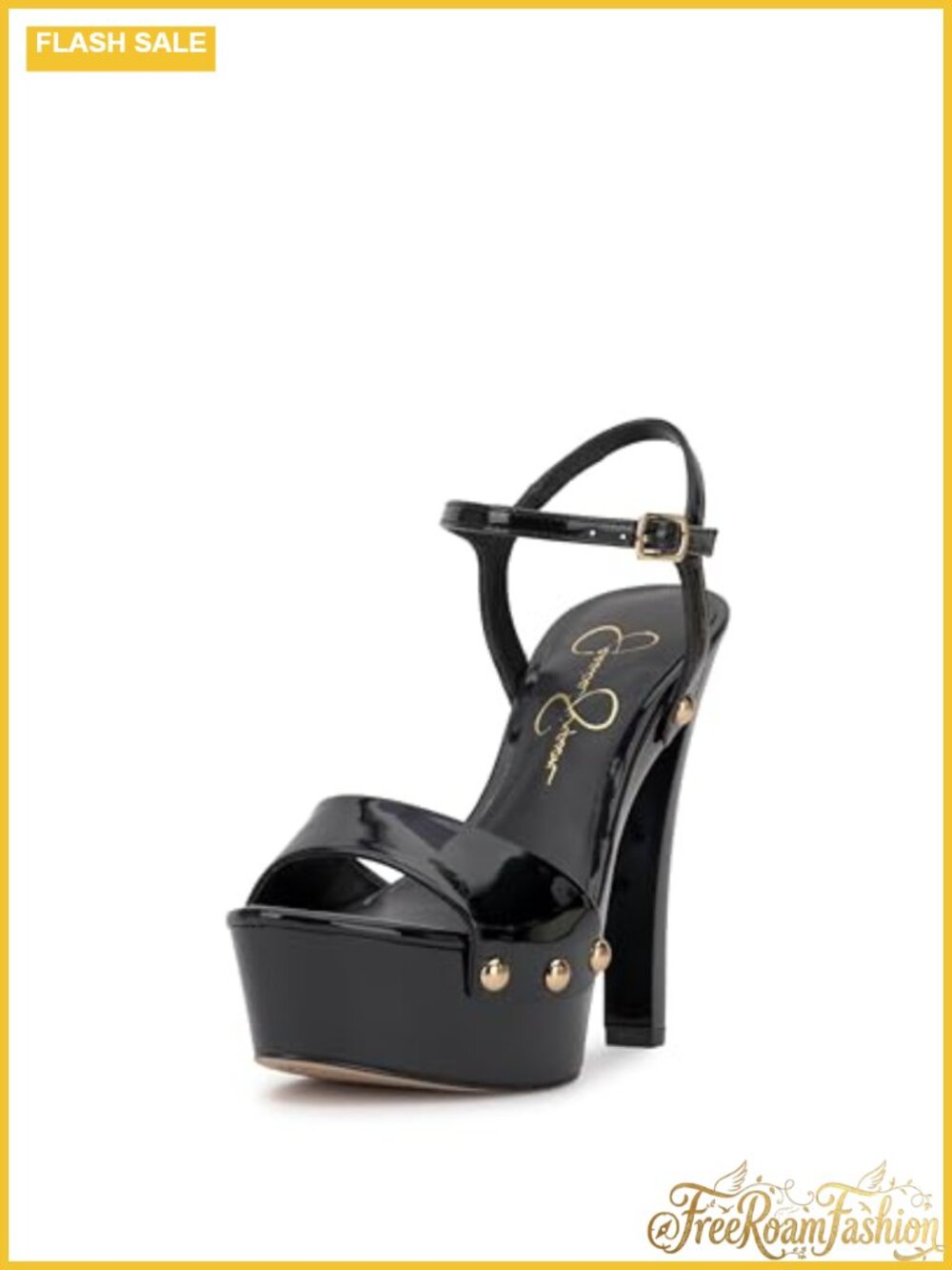 Faux Leather Studded Platform Sandal Ankle Strap Open Toe